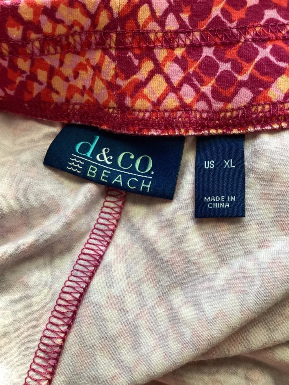 D & CO. BEACH XL WIDE LEG PINK PURPLE GEOMETRIC PRINT COTTON/VISCOSE BLEND - Picture 8 of 8